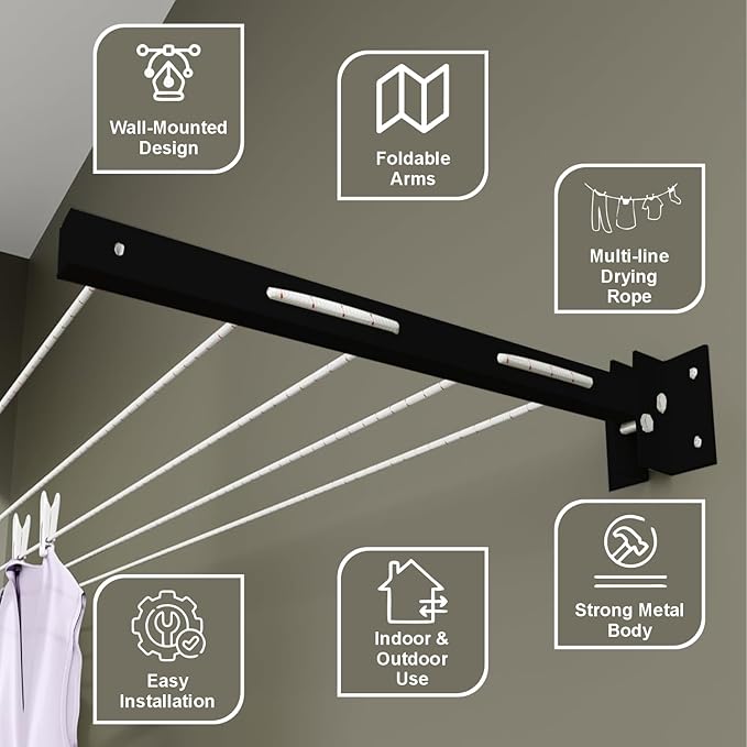 Mounted Drying - Wall Rack Clothline – Foldable & Heavy-Duty for Everyday Laundry