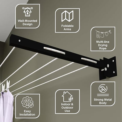 Mounted Drying - Wall Rack Clothline – Foldable & Heavy-Duty for Everyday Laundry